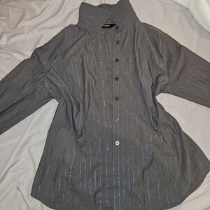 Express Charcoal Shirt with Blue Pinstripes